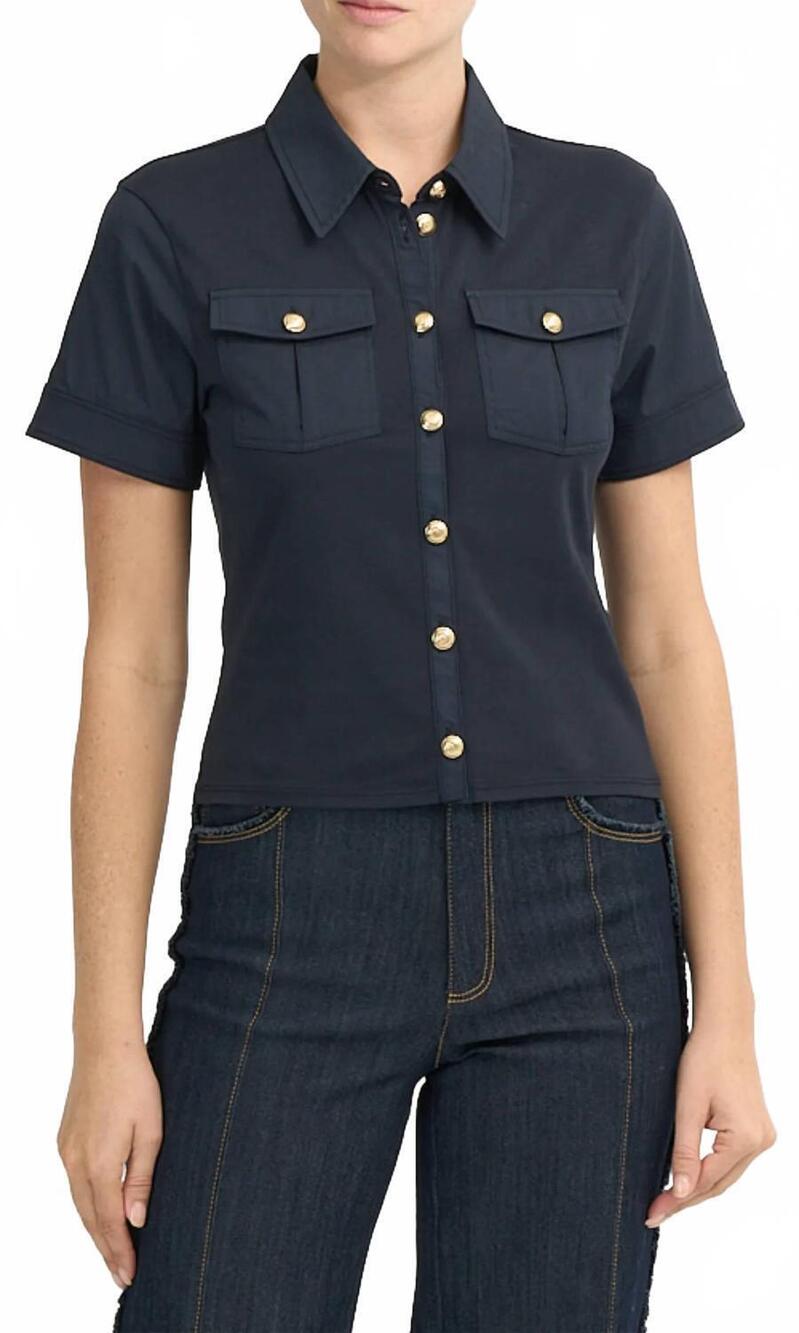 NEW CINQ A SEPT tiana short sleeve top in navy